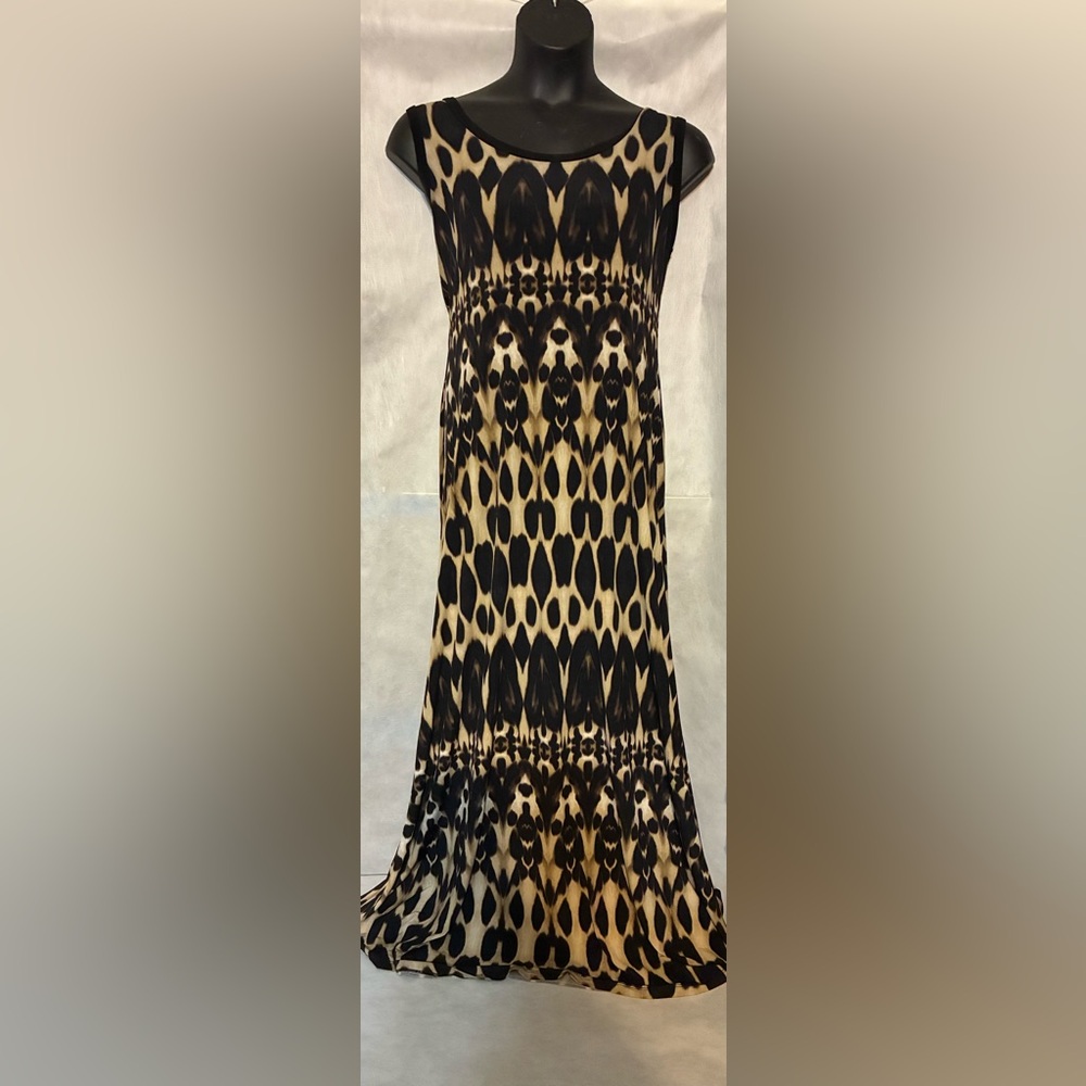 Calvin Klein Black and Tan Patterned Maxi Dress